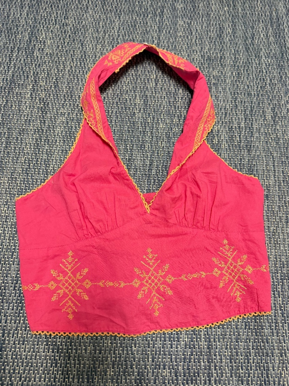 Free People Embroidered Pink and Yellow Haltertop